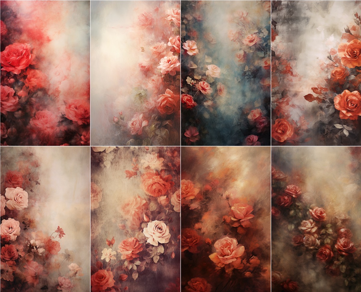 Texturas Sueños en Flor. Serie de Rosas Impresionistas, perfectas para fotografía de embarazo en estudio