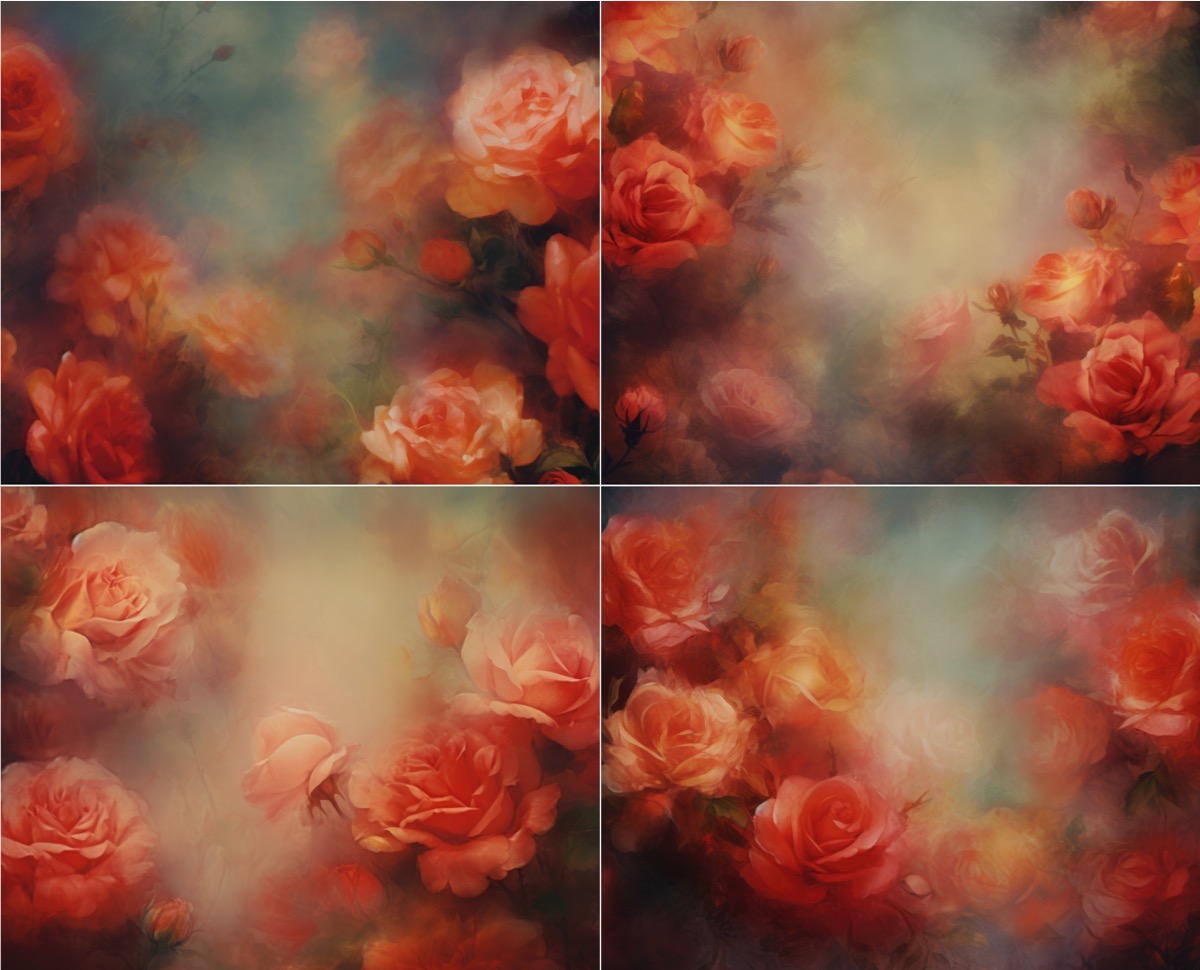 Ensueños Carmesí, textura de jardín de rosas en la niebla para diseño digital.