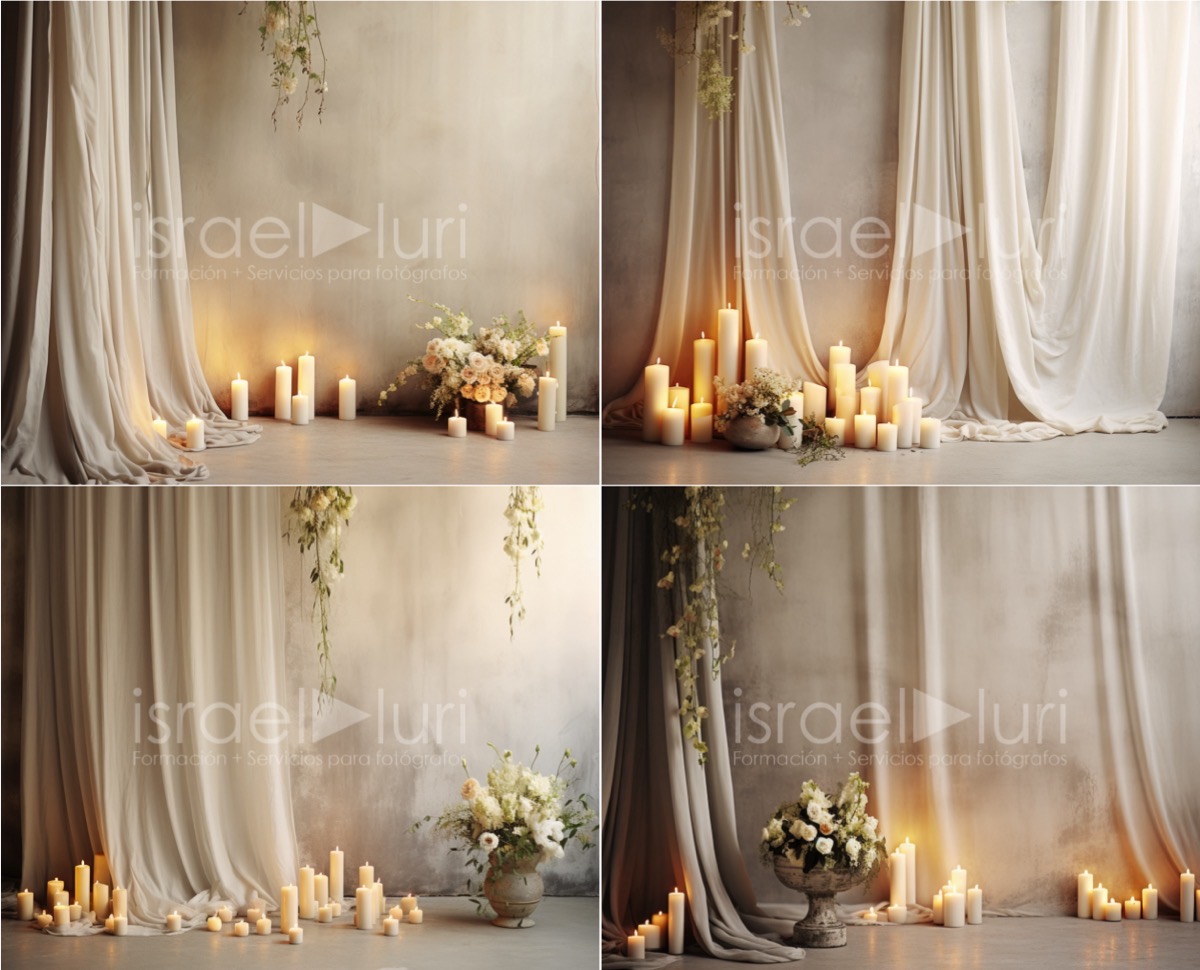 Fondos elegantes con velas para comuniones, ideales para capturar la solemnidad y belleza en la fotografía.