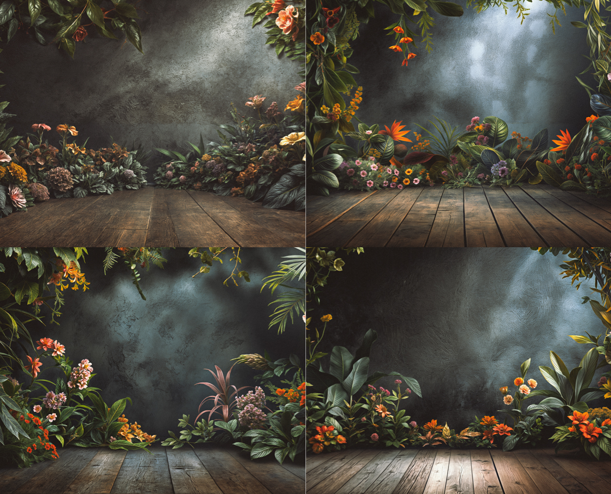 Fondos digitales para fotografía en Photoshop con detalles florales y vegetación exuberante, parte de la colección "Escenarios Naturales"