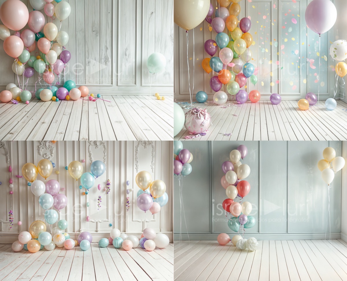 Decoración con globos de colores pastel para fondos fotográficos