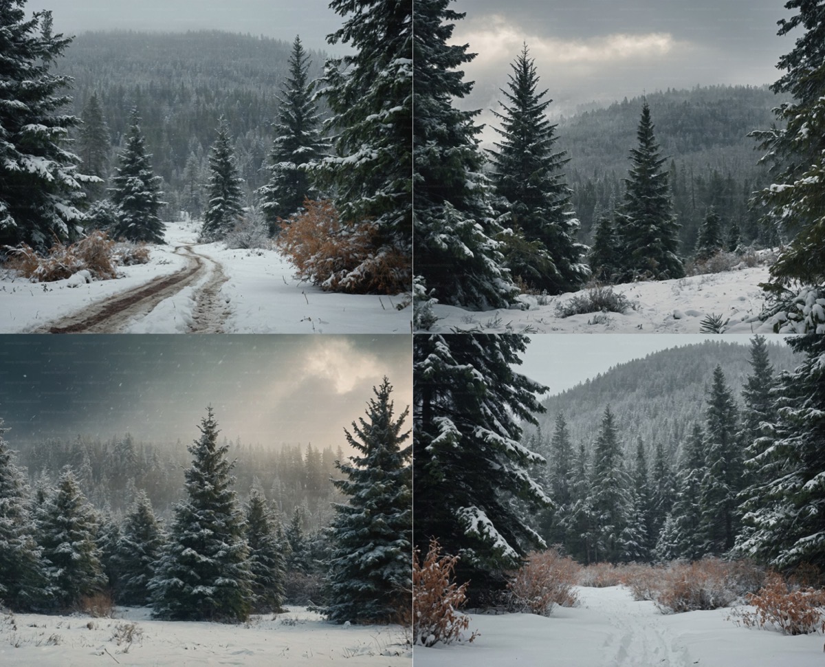 Paisajes de pinos nevados ideales para fondos y edición gráfica.