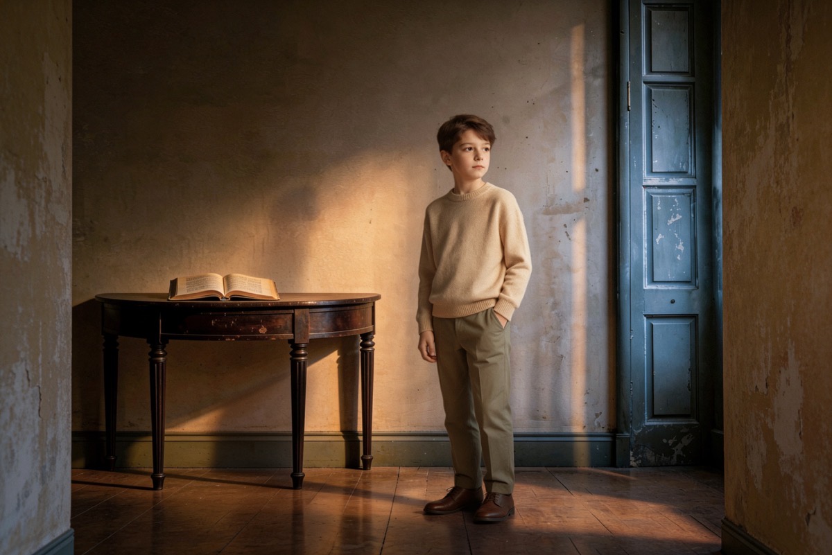 Fondo vintage con luz natural entrando por ventana, mesa antigua y pared envejecida ideal para edición en Photoshop