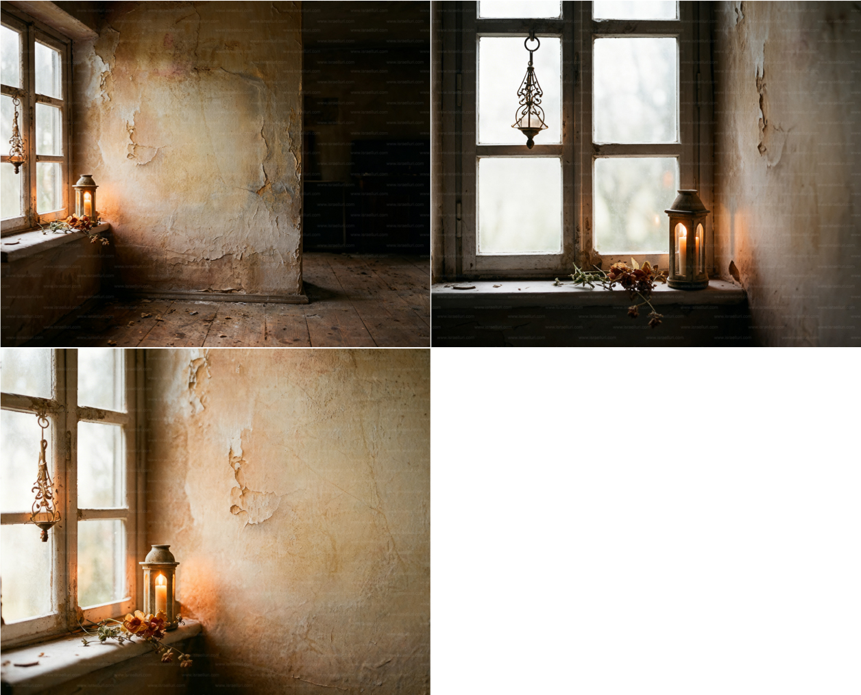 fondo vintage fine art para retrato infantil con ventana antigua y pared texturizada cálida