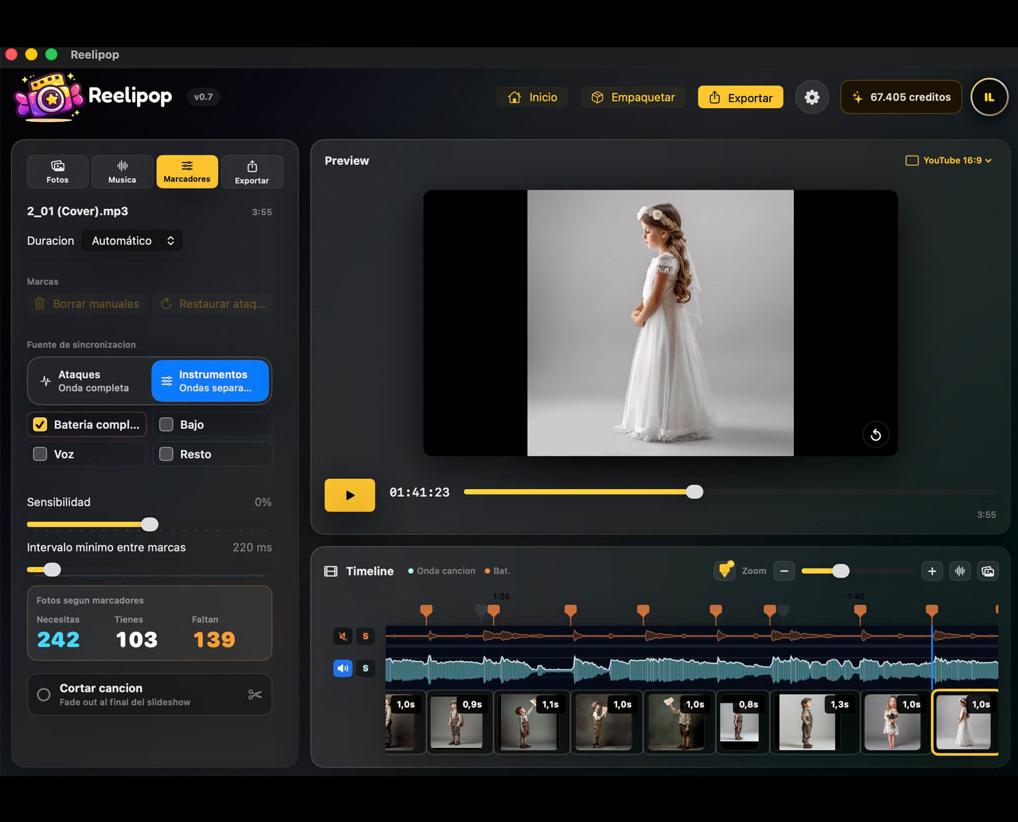 Software Reelipop para sincronizar fotos con música mediante marcadores automáticos, separación de instrumentos e inteligencia artificial